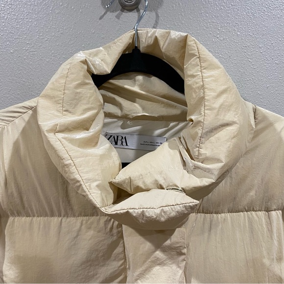 Zara Nylon Puffer Jacket Coat Cream Ivory Large - Picture 10 of 12
